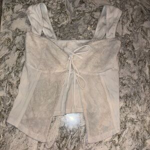 Garage White Lace-Up Crop Top